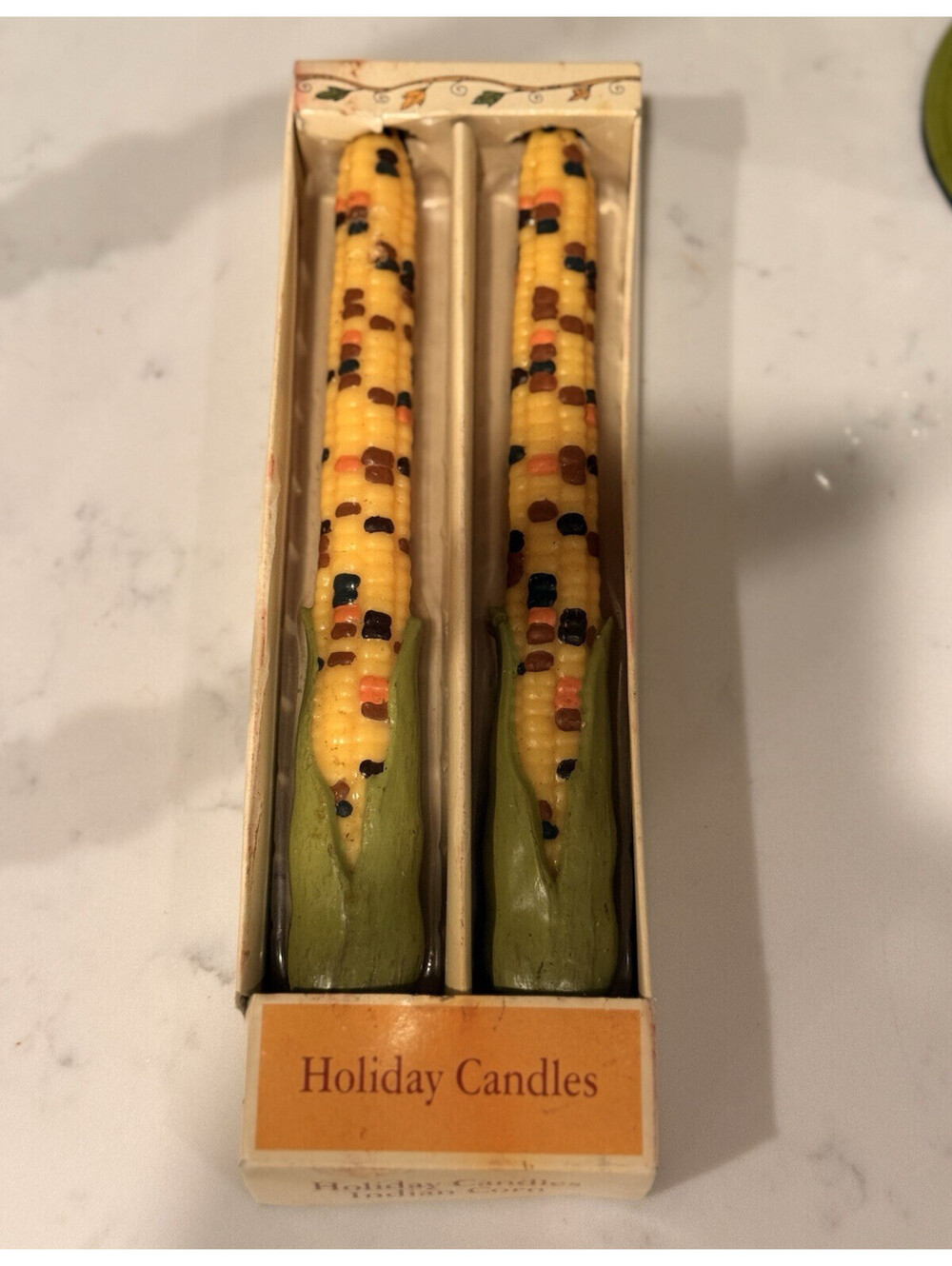 Russ Corn Cob Taper/Dinner Candles 2-Pack Wax Yellow/Green Thanksgiving
